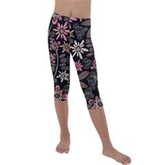 Flower Art Pattern Kids  Lightweight Velour Capri Leggings  by Ket1n9
