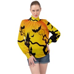 Halloween Night Terrors High Neck Long Sleeve Chiffon Top by Ket1n9
