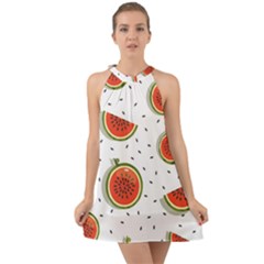 Seamless Background Pattern-with-watermelon Slices Halter Tie Back Chiffon Dress by Ket1n9