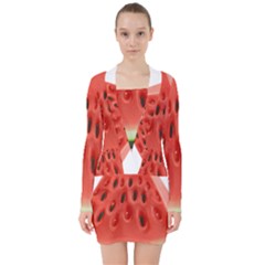 Seamless Background With Watermelon Slices V-neck Bodycon Long Sleeve Dress by Ket1n9