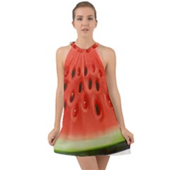 Seamless Background With Watermelon Slices Halter Tie Back Chiffon Dress by Ket1n9