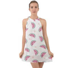Fresh Watermelon Slices Texture Halter Tie Back Chiffon Dress by Ket1n9