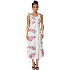 Fresh Watermelon Slices Texture Tie-strap Tiered Midi Chiffon Dress by Ket1n9