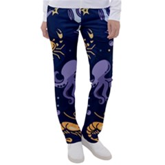 Marine Seamless Pattern Thin Line Memphis Style Women s Casual Pants by Ket1n9