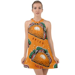 Seamless Pattern With Taco Halter Tie Back Chiffon Dress by Ket1n9