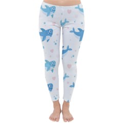 Seamless Pattern With Cute Sharks Hearts Classic Winter Leggings by Ket1n9