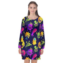 Space Patterns Long Sleeve Chiffon Shift Dress  by Hannah976