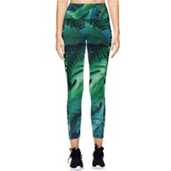 Tropical Green Leaves Background Pocket Leggings  by Hannah976