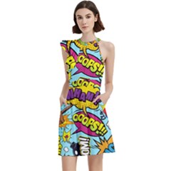 Comic Elements Colorful Seamless Pattern Cocktail Party Halter Sleeveless Dress With Pockets by Hannah976
