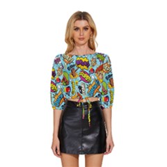 Comic Elements Colorful Seamless Pattern Mid Sleeve Drawstring Hem Top by Hannah976