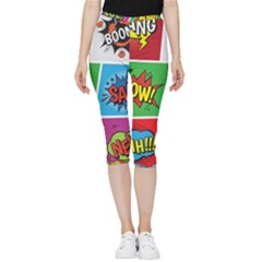 Pop Art Comic Vector Speech Cartoon Bubbles Popart Style With Humor Text Boom Bang Bubbling Expressi Inside Out Lightweight Velour Capri Leggings  by Hannah976