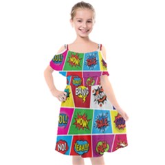 Pop Art Comic Vector Speech Cartoon Bubbles Popart Style With Humor Text Boom Bang Bubbling Expressi Kids  Cut Out Shoulders Chiffon Dress by Hannah976