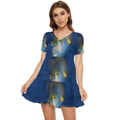 Fish Blue Animal Water Nature Tiered Short Sleeve Babydoll Dress by Hannah976