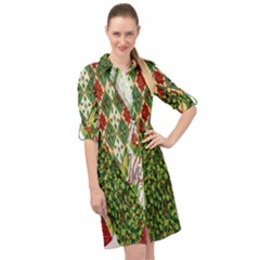 Christmas Quilt Background Long Sleeve Mini Shirt Dress by Ndabl3x