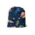 Seamless Pattern With Funny Alien Cat Galaxy Drawstring Pouch (Large) View2