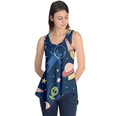 Seamless Pattern With Funny Alien Cat Galaxy Sleeveless Tunic by Ndabl3x
