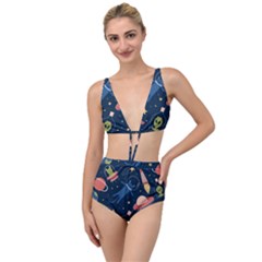 Seamless Pattern With Funny Alien Cat Galaxy Tied Up Two Piece Swimsuit by Ndabl3x