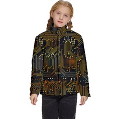 Circuits Circuit Board Orange Technology Kids  Puffer Bubble Jacket Coat by Ndabl3x