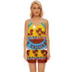 Vaccination Summer V-neck Satin Pajamas Set by Cendanart