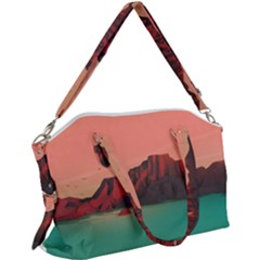Brown Mountain Illustration Sunset Digital Art Mountains Canvas Crossbody Bag by Cendanart
