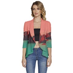 Brown Mountain Illustration Sunset Digital Art Mountains Women s 3/4 Sleeve Ruffle Edge Open Front Jacket by Cendanart