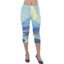 Mountains And Trees Illustration Painting Clouds Sky Landscape Lightweight Velour Capri Leggings  View1