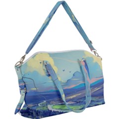 Mountains And Trees Illustration Painting Clouds Sky Landscape Canvas Crossbody Bag by Cendanart