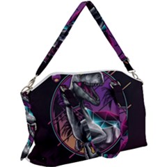 Style Dinosaur  80s Synth Retrowave Canvas Crossbody Bag by Cendanart