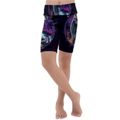Style Dinosaur  80s Synth Retrowave Kids  Lightweight Velour Cropped Yoga Leggings by Cendanart