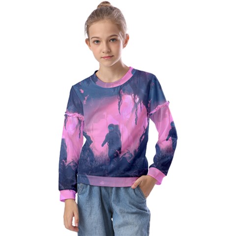 Beeple Astronaut Spacesuit 3d Digital Art Artwork Jungle Kids  Long Sleeve T-shirt With Frill  by Cendanart