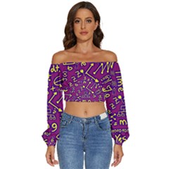 Background Doodles Math Long Sleeve Crinkled Weave Crop Top by Bedest