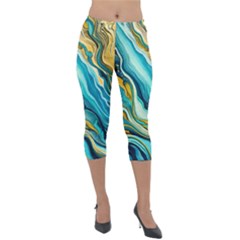 Painting Liquid Water Lightweight Velour Capri Leggings  by Grandong