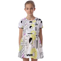 Graphic Design Geometric Background Kids  Short Sleeve Pinafore Style Dress by Bedest