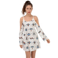 Insects Icons Square Seamless Pattern Boho Dress by Bedest