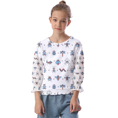 Insects Icons Square Seamless Pattern Kids  Cuff Sleeve Top by Bedest