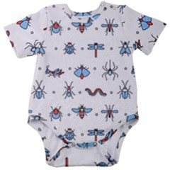 Insects Icons Square Seamless Pattern Baby Short Sleeve Bodysuit by Bedest