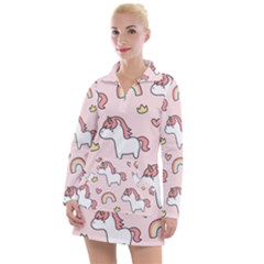 Cute Unicorn Rainbow Seamless Pattern Background Women s Long Sleeve Casual Dress by Bedest