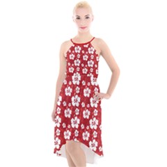 Hibiscus Hawaii Flowers Floral Red High-low Halter Chiffon Dress by CoolDesigns