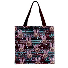 Cute Easter Pug Bunny Colorful Pink Zipper Grocery Tote Bag by CoolDesigns