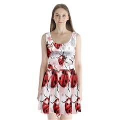 Ladybugs Pattern Texture Watercolor Split Back Mini Dress  by Bedest