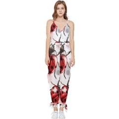 Ladybugs Pattern Texture Watercolor Sleeveless Tie Ankle Chiffon Jumpsuit by Bedest