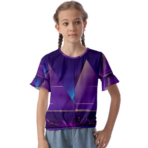 Egyptian Pyramids Night Landscape Cartoon Kids  Cuff Sleeve Scrunch Bottom T-shirt by Bedest