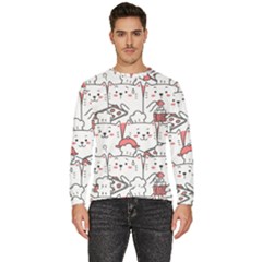 Cute Cat Chef Cooking Seamless Pattern Cartoon Men s Fleece Sweatshirt by Bedest