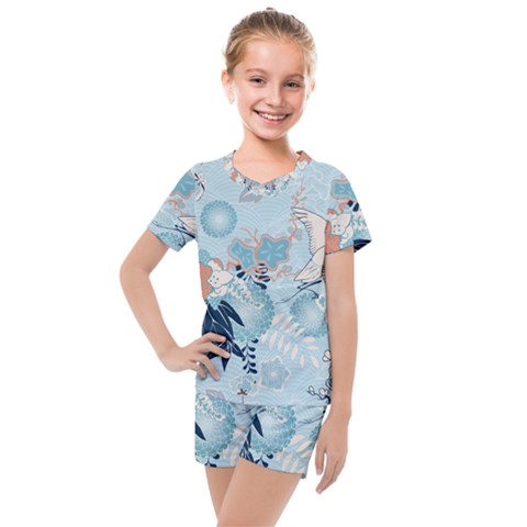 Crane Pattern Bird Animal Nature Kids  Mesh T-shirt And Shorts Set by Bedest