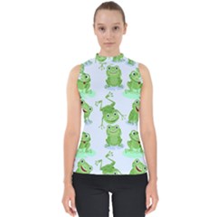 Cute Green Frogs Seamless Pattern Mock Neck Shell Top by Bedest