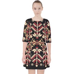 Vector Illustration Of Ukrainian Folk Seamless Pattern Ethnic Ornament Border Element Traditional Quarter Sleeve Pocket Dress by Bedest