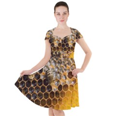 Honeycomb With Bees Cap Sleeve Midi Dress by Bedest
