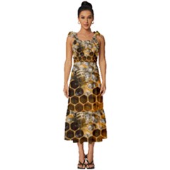 Honeycomb With Bees Tie-strap Tiered Midi Chiffon Dress by Bedest