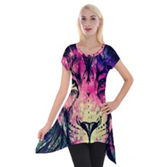 Psychedelic Lion Short Sleeve Side Drop Tunic by Cendanart