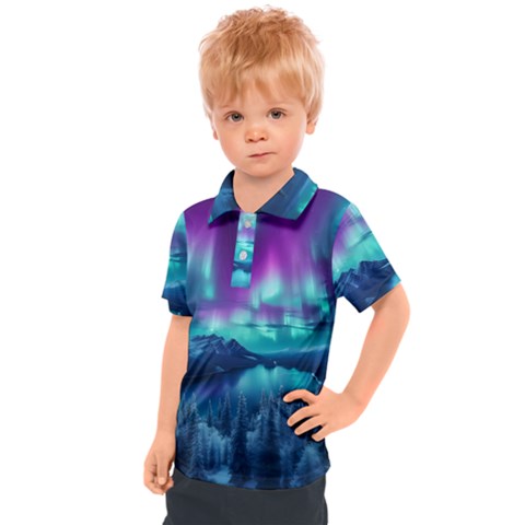 Lake Aurora Borealis Kids  Polo T-shirt by Ndabl3x